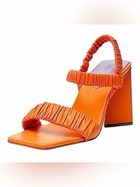 SCHUTZ Lirah Orange Ruched Strap Block Heel Sandals 6.5M